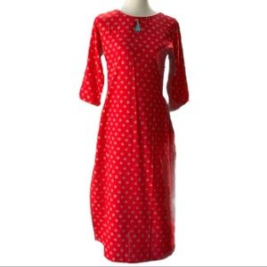 Janasya Indian Long Red Midi Dress w Tassel Medium